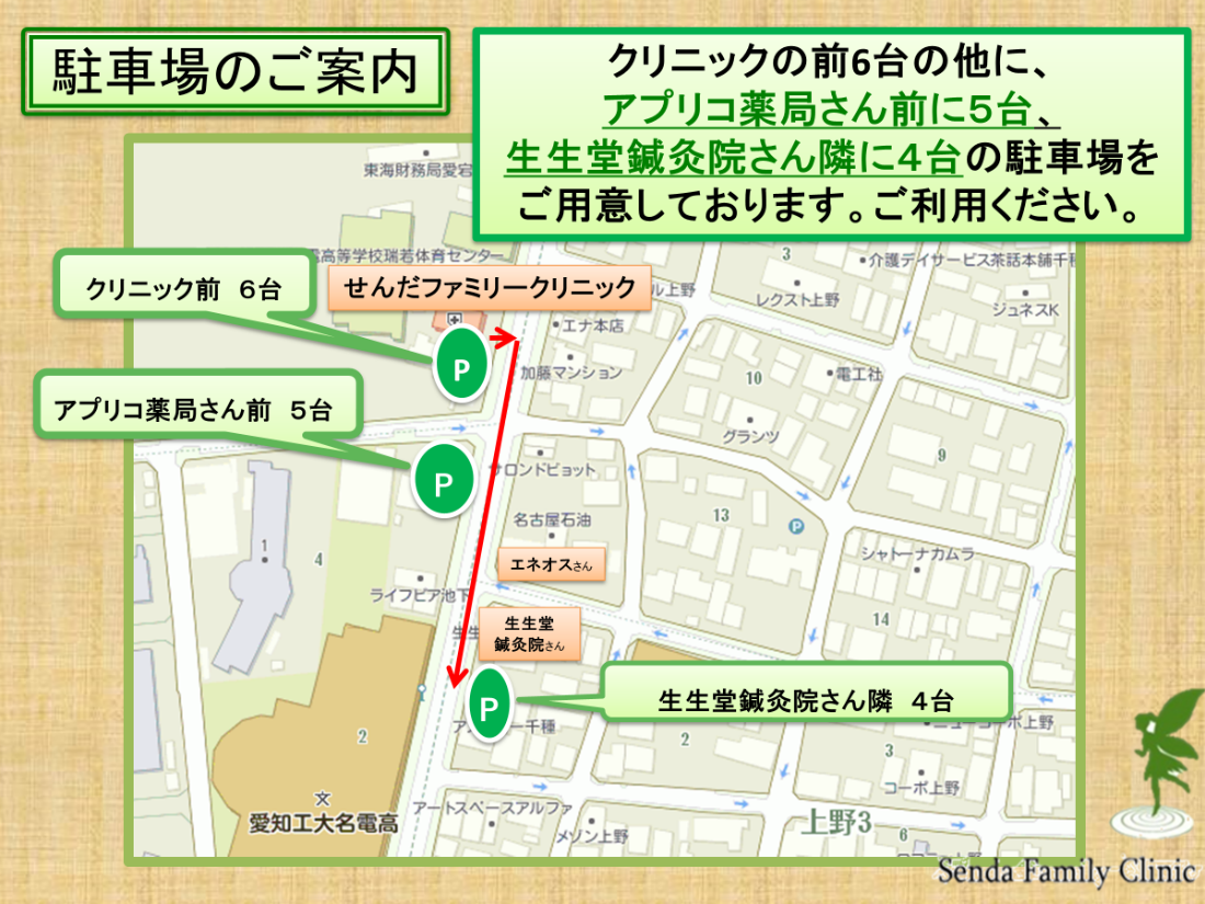 せんだファミリークリニック　駐車場の地図